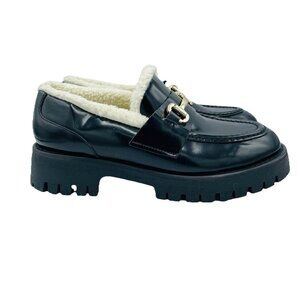 Steve Madden Womens Shoes 8.5 M Black Lando Loafers Faux Fur Chunky Platform Y2K